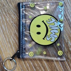 Vintage Smiley Face Zipper Coin Pouch Clear Yellow Black